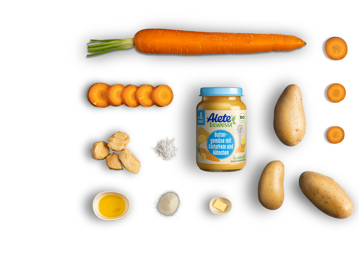 Alete bewusst Zusammensetzung Gläschen Buntes Gemüse Kartoffeln Huhn