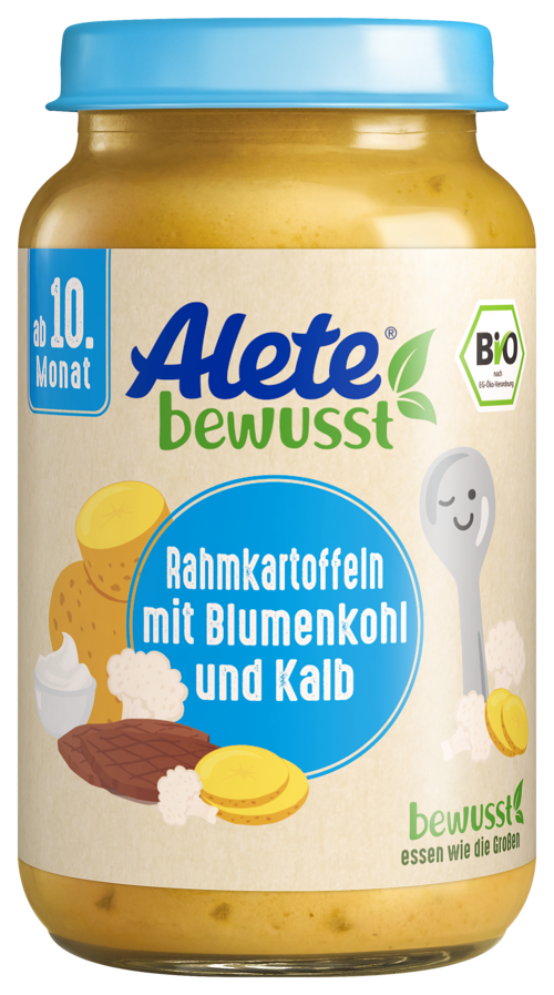 Alete Gläschen Menü Rahmkartoffeln mit Blumenkohl und Kalb