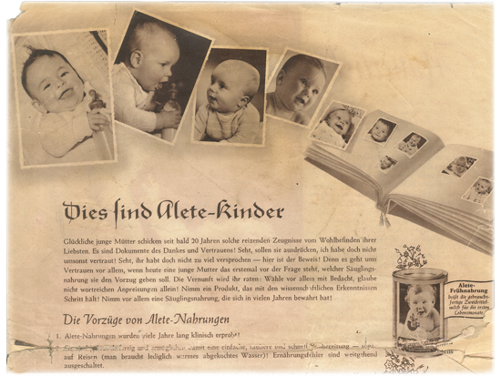 Alte Alete Werbeanzeige, die Alete Kinder zeigt